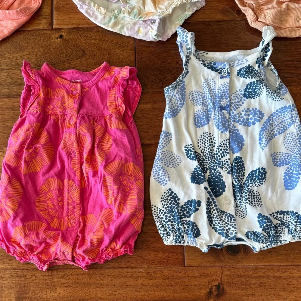 Baby Girl One Pieces in Pink, Peach, and Blue